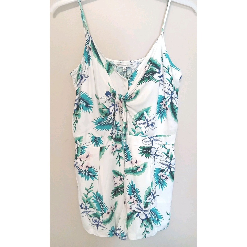 cupcakes cashmere White Tropical Multicolor Floral Sleeveless Romper Size L